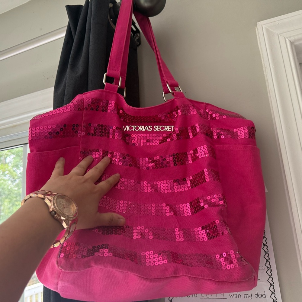 Victoria's Secret Pink sequin Tote beach bag💜🩷🩷